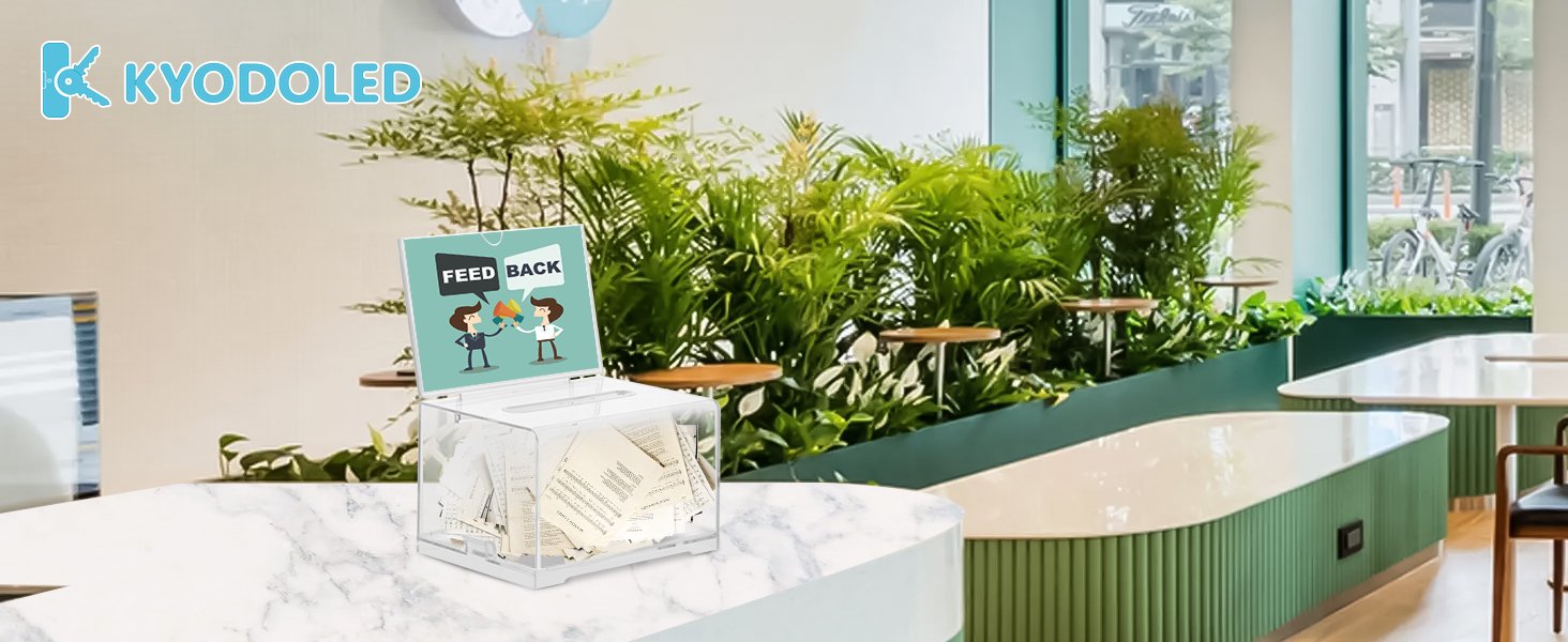 oem kyodoled clear donation box for fundraising, suggestion box with lock and key, raffle box for tickets with sign holder, tip jar for event and organization, 6.1