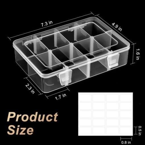 oem 2 pack 8 grids plastic bead organizer boxes, small clear storage containers with removable dividers and labels tackle boxes for candies snacks jewelry crafts small parts factory