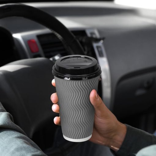 wholesale 16 oz gray insulated ripple paper coffee cups with lids - disposable and ideal for water, juice, coffee - factory direct