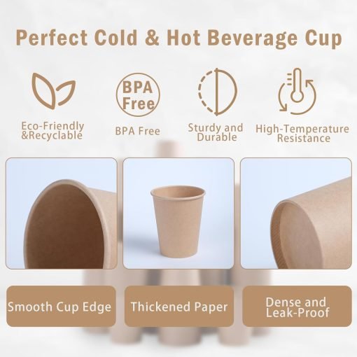 wholesale 8 oz kraft paper cups - brown disposable unbleached cups ideal for hot/cold beverages - factory direct