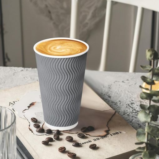 wholesale 16 oz gray insulated ripple paper coffee cups with lids - disposable and ideal for water, juice, coffee - factory direct