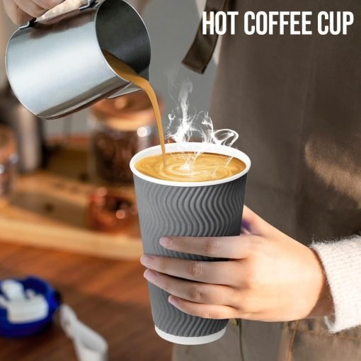 wholesale 16 oz gray insulated ripple paper coffee cups with lids - disposable and ideal for water, juice, coffee - factory direct