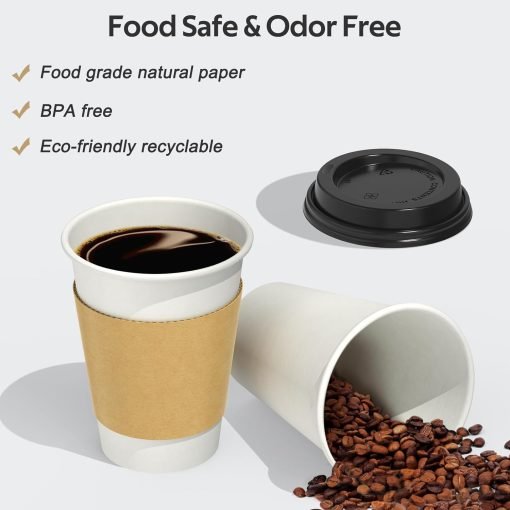 wholesale 12 oz disposable coffee cups with lids and sleeves - sturdy, thick paper & leak-free insulation for hot & cold beverages