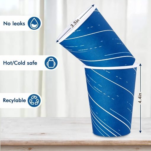 wholesale 12 oz blue disposable paper coffee cups - complete set with lids, sleeves, and stirring sticks for hot/cold drinks, made from recycled paper, ideal for home, travel, office, and events - factory direct