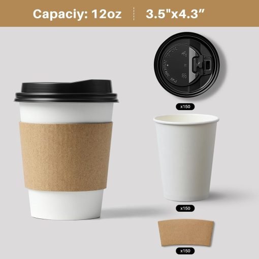 wholesale 12 oz coffee cups with lids and sleeves - disposable for hot & cold drinks - 30 sets factory