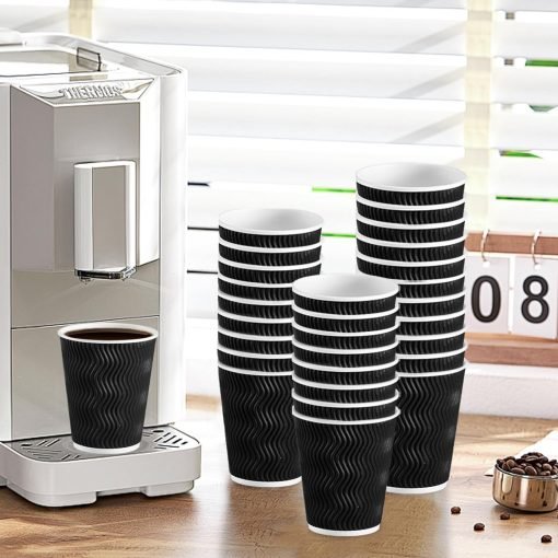 wholesale 12 oz black disposable coffee cups - corrugated ripple wall design for hot/cold beverages