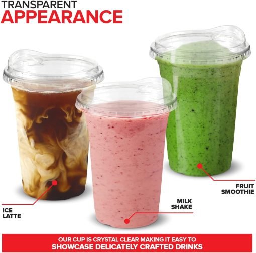 wholesale 16 oz clear plastic cups with disposable lids - strawless sip lid design, perfect for smoothies, cold brew iced coffee, lemonade, ice latte, boba, and party drinks - factory direct