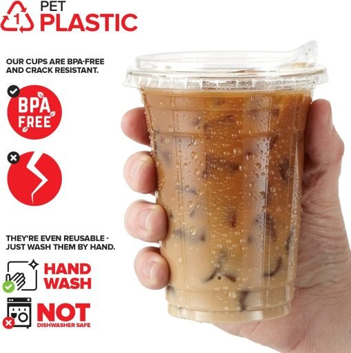 wholesale 16 oz clear plastic cups with disposable lids - strawless sip lid design, perfect for smoothies, cold brew iced coffee, lemonade, ice latte, boba, and party drinks - factory direct