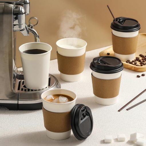 wholesale 12 oz coffee cups with lids and sleeves - disposable for hot & cold drinks - 30 sets factory