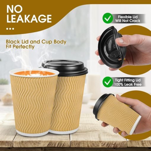 wholesale 12oz disposable insulated ripple wall paper coffee cups with lids - ideal for to-go hot drinks, beige factory