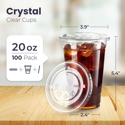 wholesale 20 oz clear plastic cups with flat lids - disposable iced coffee cups, bpa-free, premium crystal clear for party, lemonade stand, cold drinks, juice, milkshake - factory direct