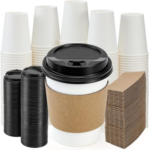 wholesale 12 oz coffee cups with lids and sleeves - disposable for hot & cold drinks - 30 sets factory